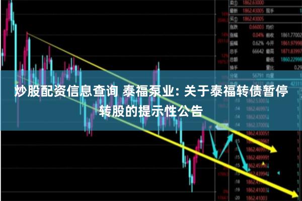 炒股配资信息查询 泰福泵业: 关于泰福转债暂停转股的提示性公告