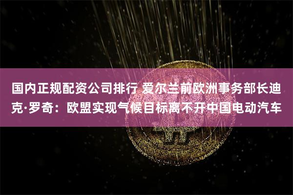 国内正规配资公司排行 爱尔兰前欧洲事务部长迪克·罗奇：欧盟实现气候目标离不开中国电动汽车
