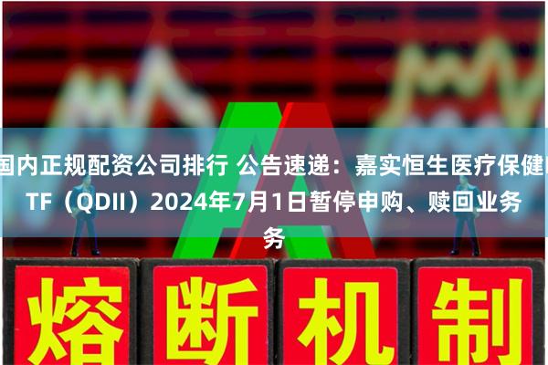 国内正规配资公司排行 公告速递：嘉实恒生医疗保健ETF（QDII）2024年7月1日暂停申购、赎回业务