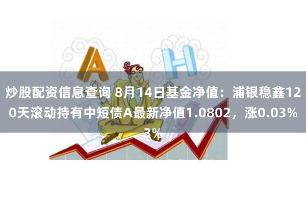 炒股配资信息查询 8月14日基金净值：浦银稳鑫120天滚动持有中短债A最新净值1.0802，涨0.03%
