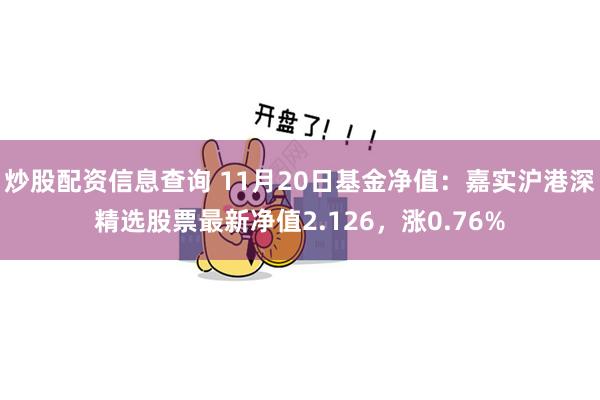 炒股配资信息查询 11月20日基金净值：嘉实沪港深精选股票最新净值2.126，涨0.76%